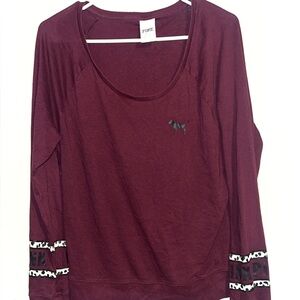 Women's VSPINK Burgundy Long Sleeve Top